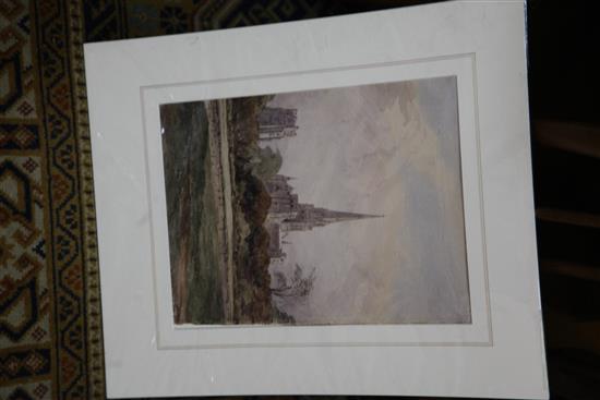 A folio of assorted prints and watercolours including works by Robert Hills, Charles Rowbotham and Rev. J. Petit.